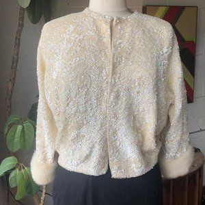 Paul Reed sequin and mink sweater jacket circa 50s